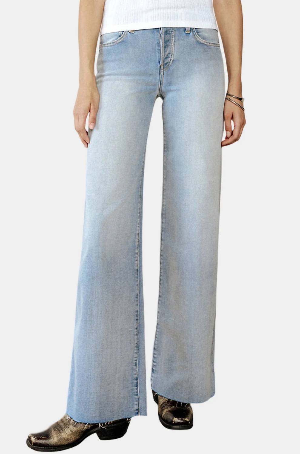 Women's Mid Rise Palazzo Jeans In Cielito