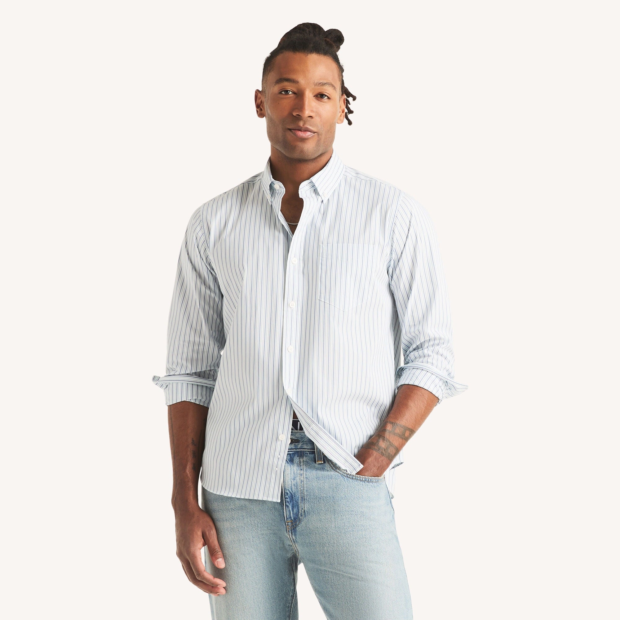 Nautica Mens Classic Fit Wrinkle-Resistant Striped Shirt