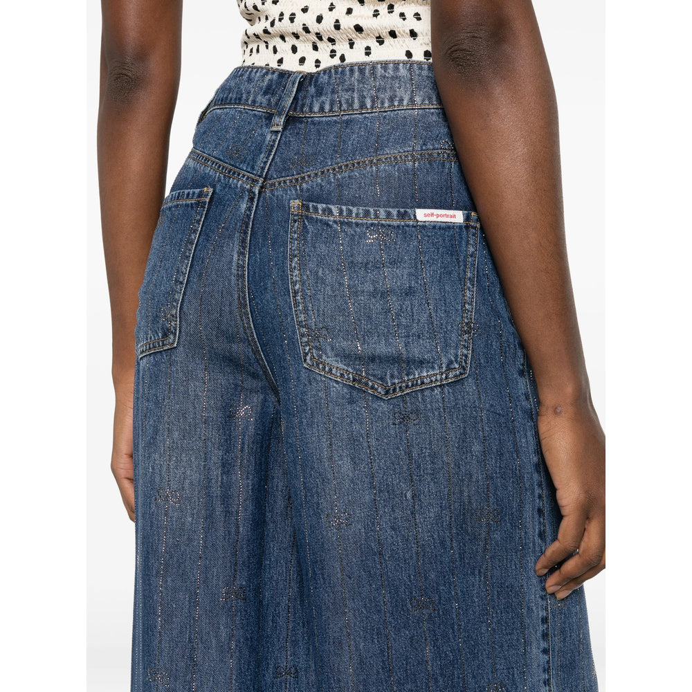 Self-Portrait Blue Denim - Wide-Leg Jeans Women