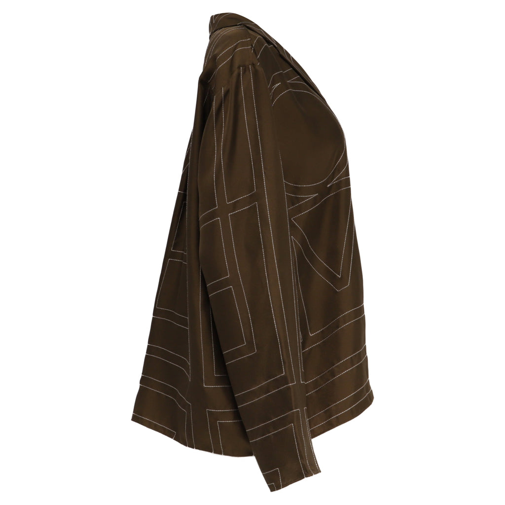 Totême Monogram Button-Down Shirt in Brown Silk