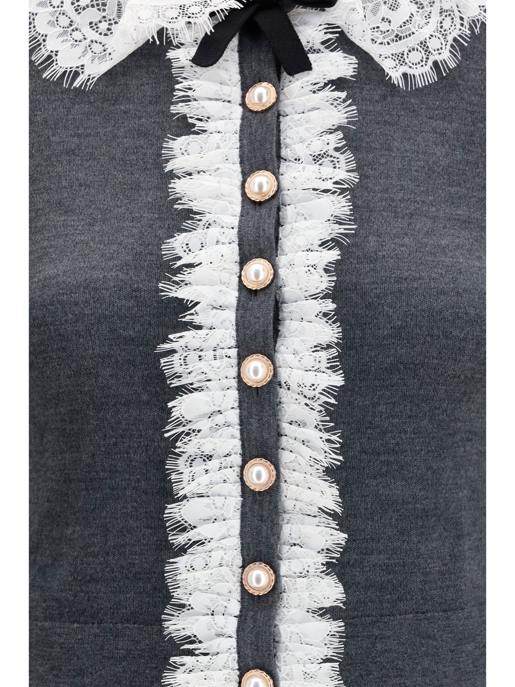 Self-Portrait Women Knit Cardigan With Lace Collar