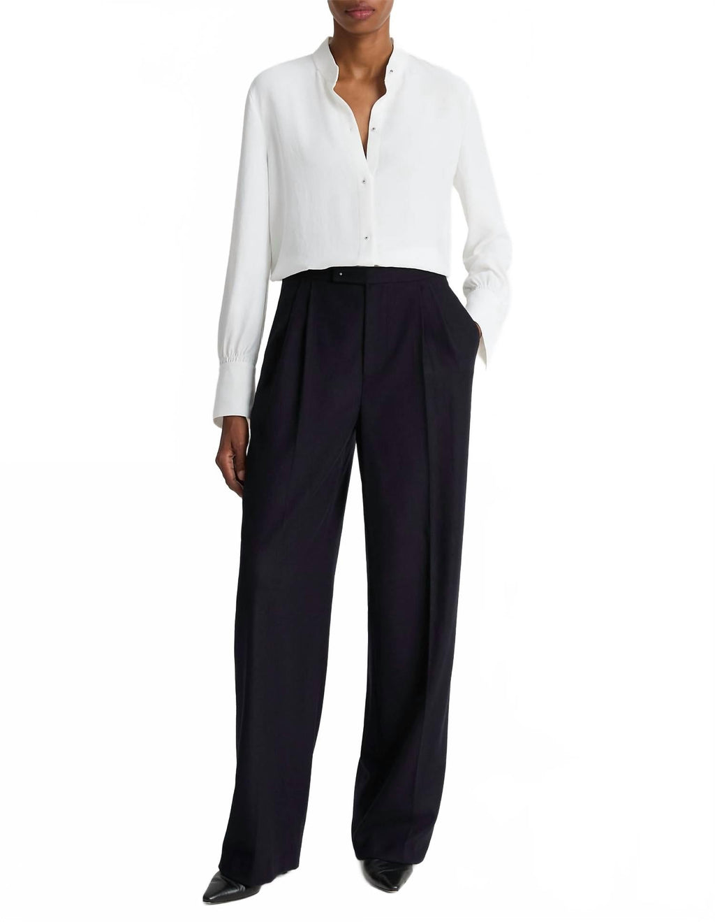 Metal Ball Button Long Sleeve Shirt In Off White
