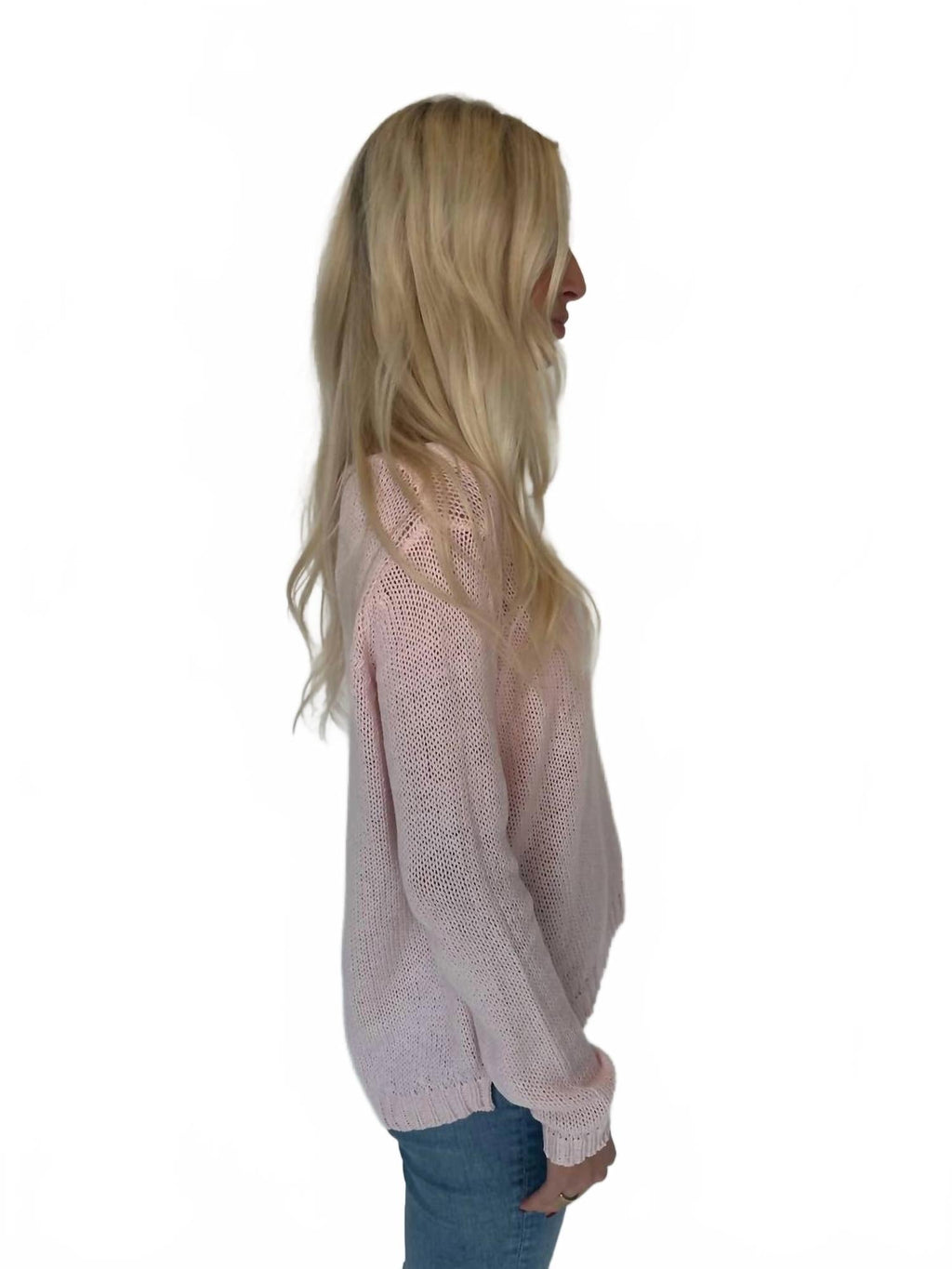 Seashell Long Sleep Crew Top In Caprice Pink/breaker White