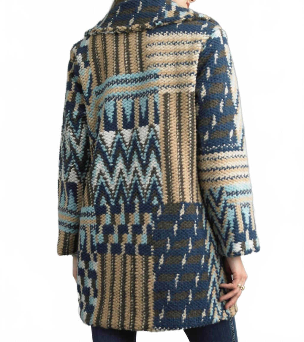 Tweed Long Boucle Coat In Blue Multi