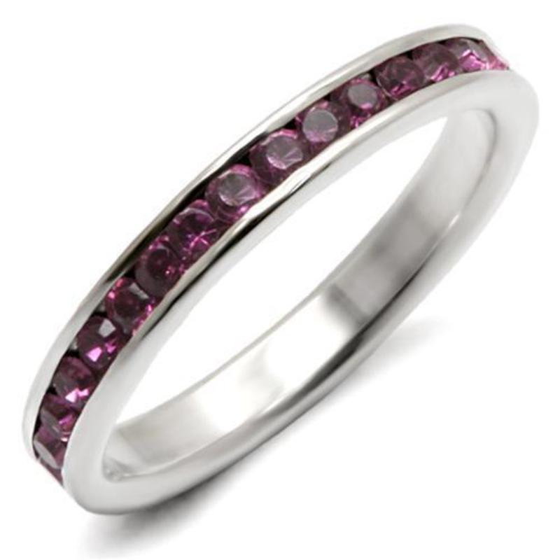High-Polished 925 Sterling Silver Ring with Top Grade Crystal in Amethyst
