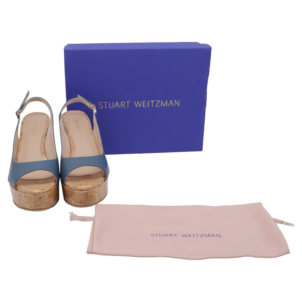 Stuart Weitzman Riveria Slingback Wedge Sandal In Blue Leather