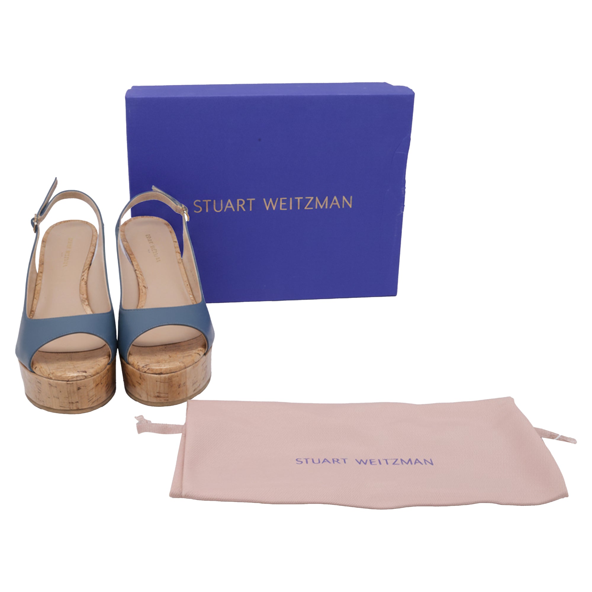 Stuart Weitzman Riveria Slingback Wedge Sandal In Blue Leather
