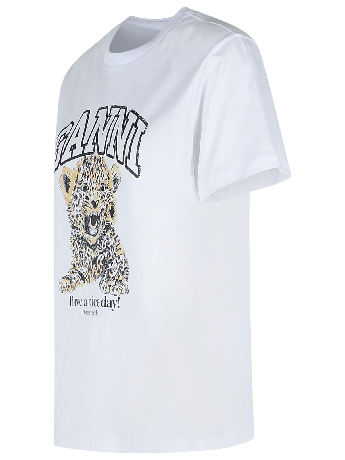 Ganni 'Leopard' White Cotton T-Shirt Women