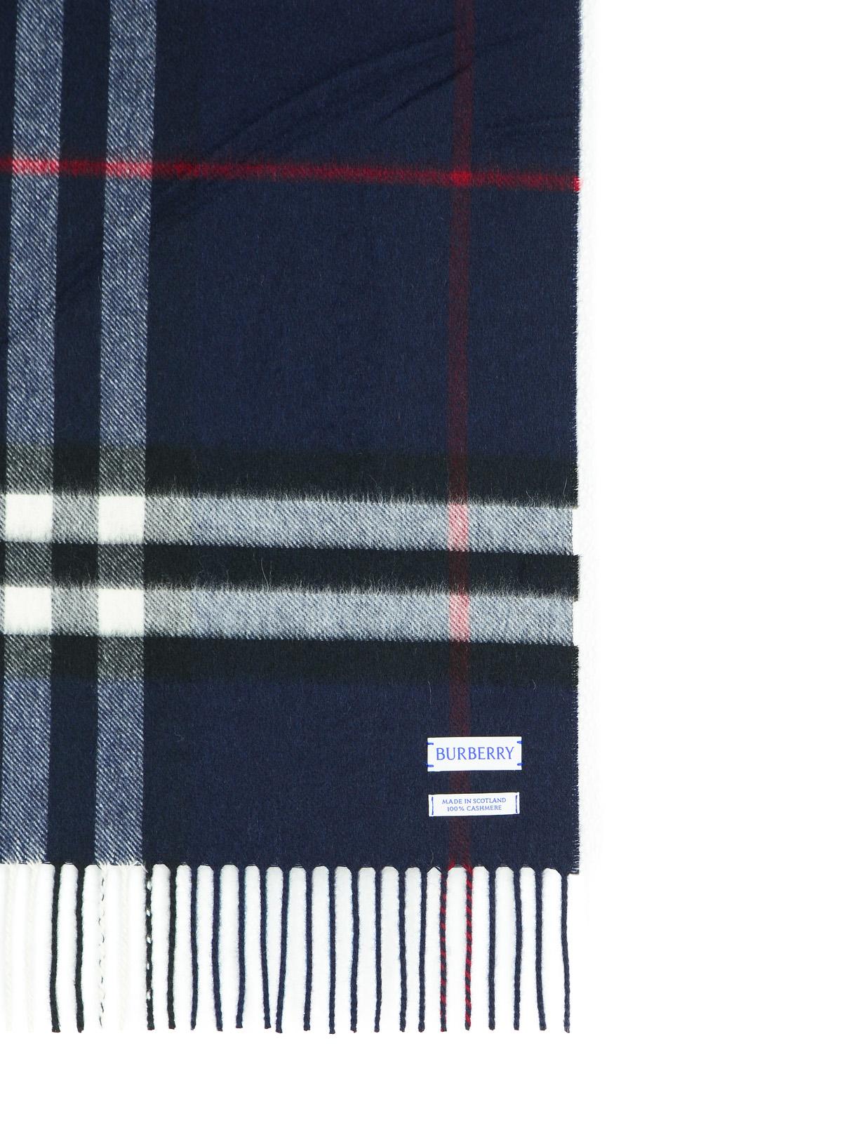 Burberry 'Mu Giant Check' Navy Cashmere Scarf Men