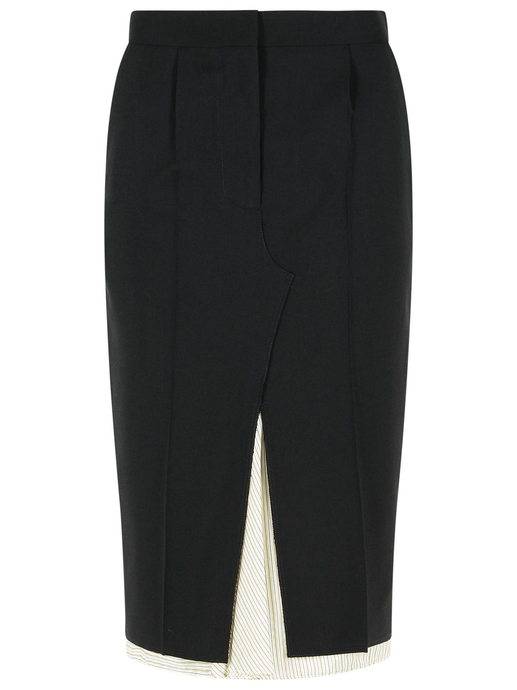 Marni Midi Skirt In Cool Black Virgin Wool With Exposed Lining Women
