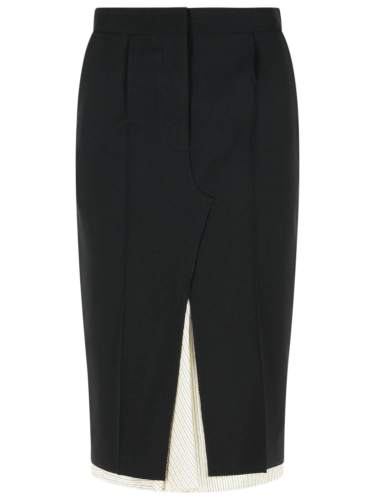 Marni Midi Skirt In Cool Black Virgin Wool With Exposed Lining Women