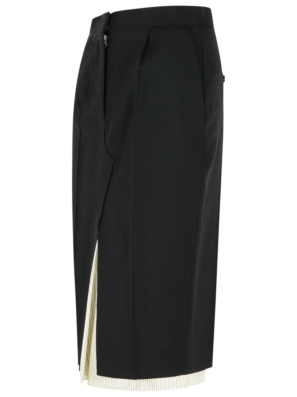Marni Midi Skirt In Cool Black Virgin Wool With Exposed Lining Women
