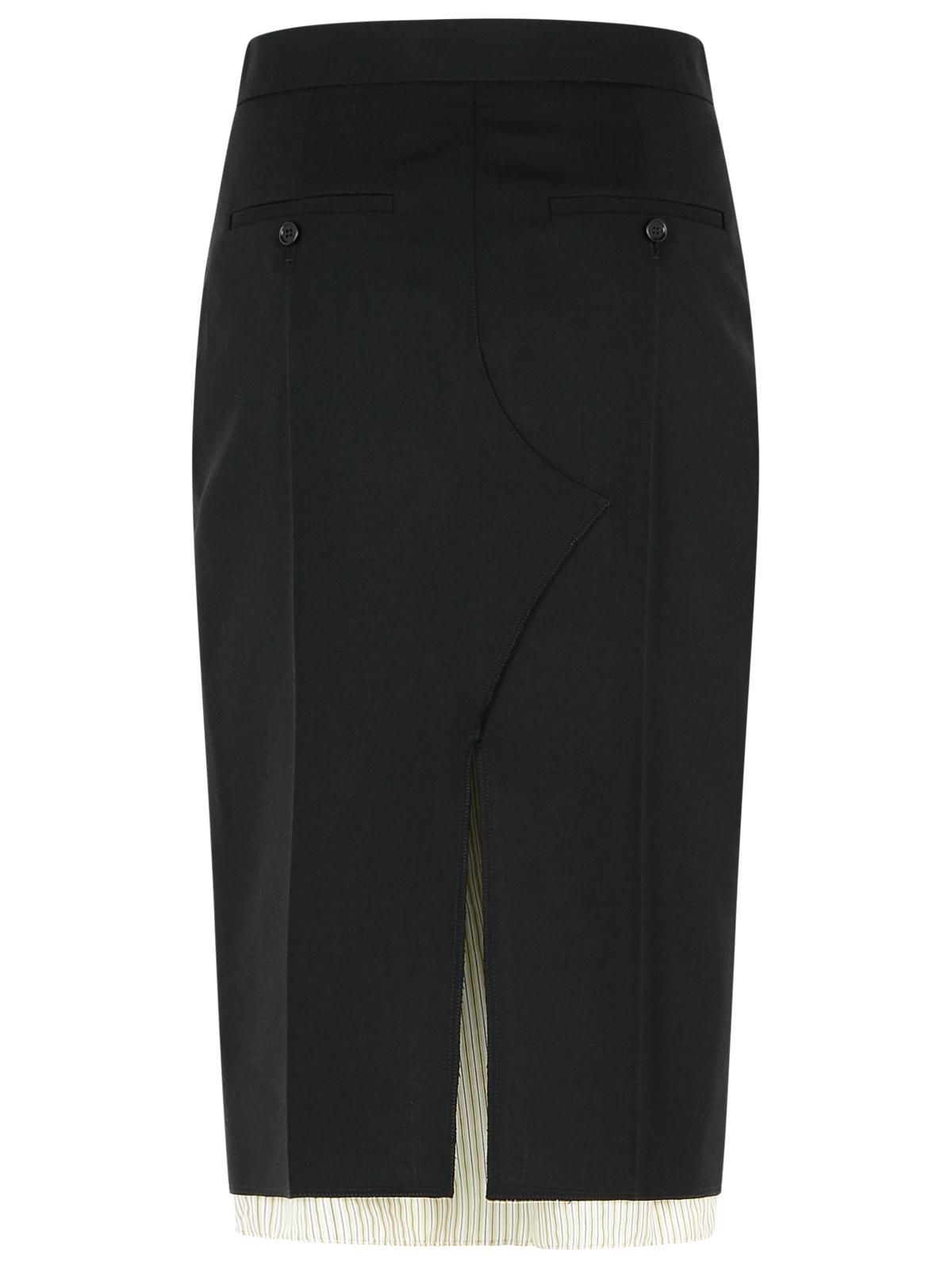 Marni Midi Skirt In Cool Black Virgin Wool With Exposed Lining Women