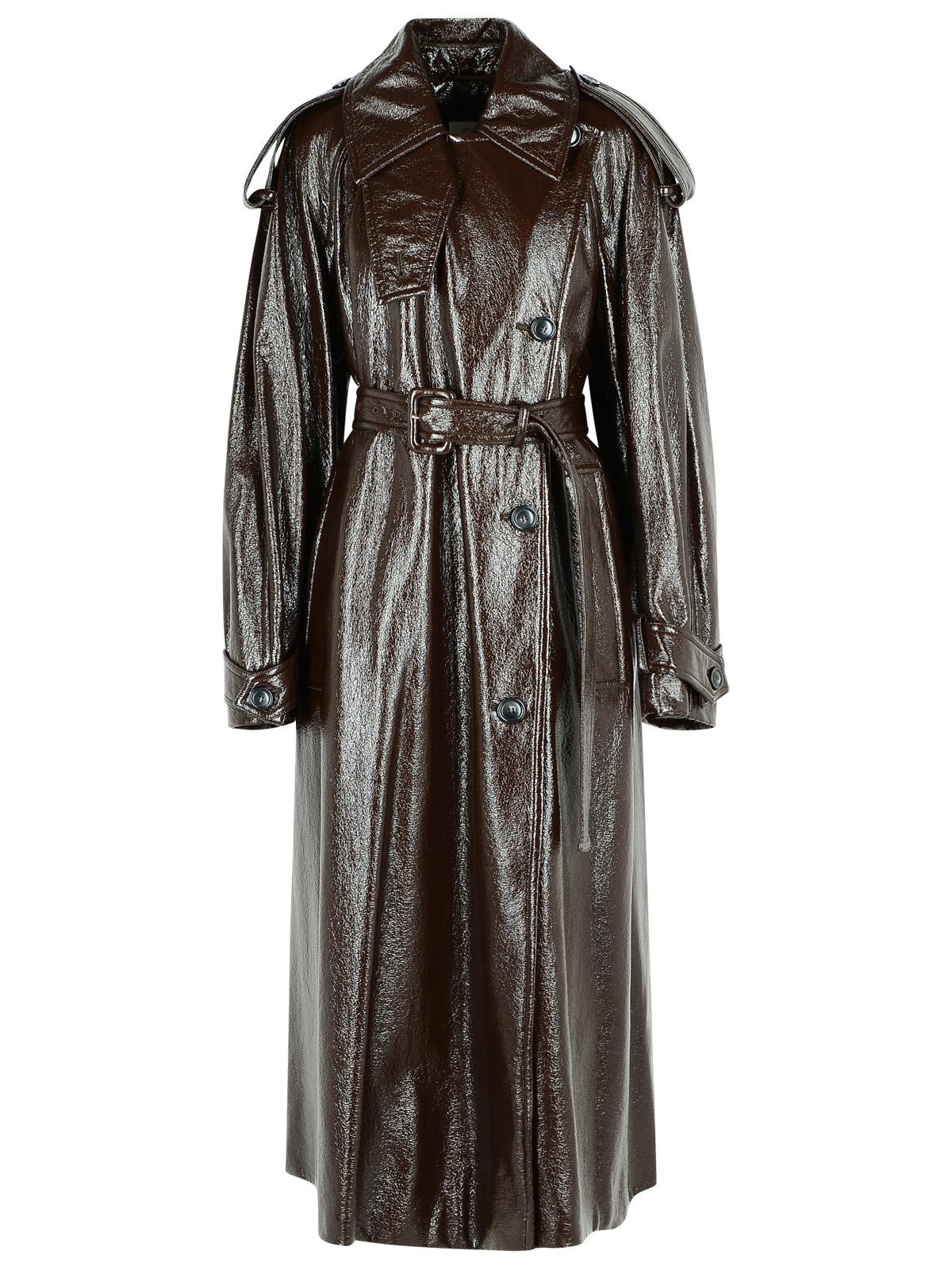 Sportmax Long 'Bairo' Patent Effect Trench Coat In Coffee Cotton Women