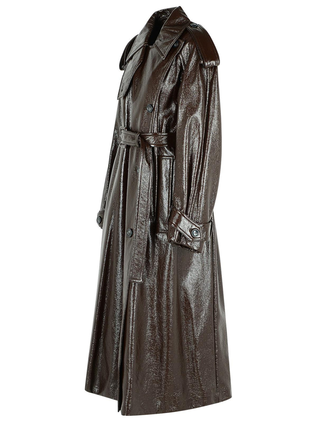Sportmax Long 'Bairo' Patent Effect Trench Coat In Coffee Cotton Women