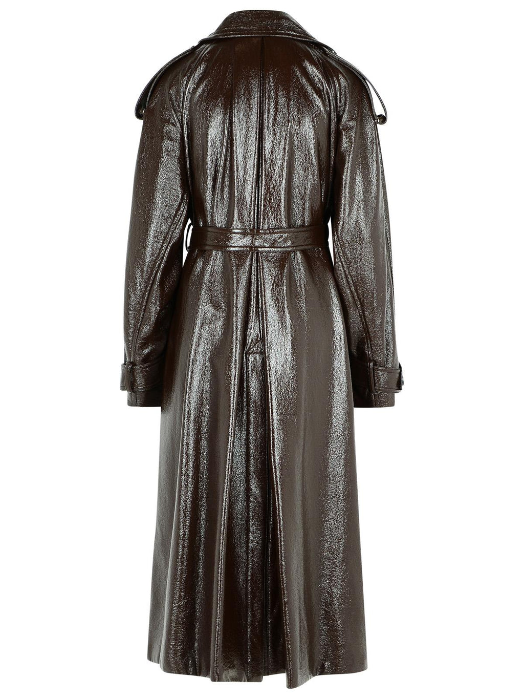 Sportmax Long 'Bairo' Patent Effect Trench Coat In Coffee Cotton Women
