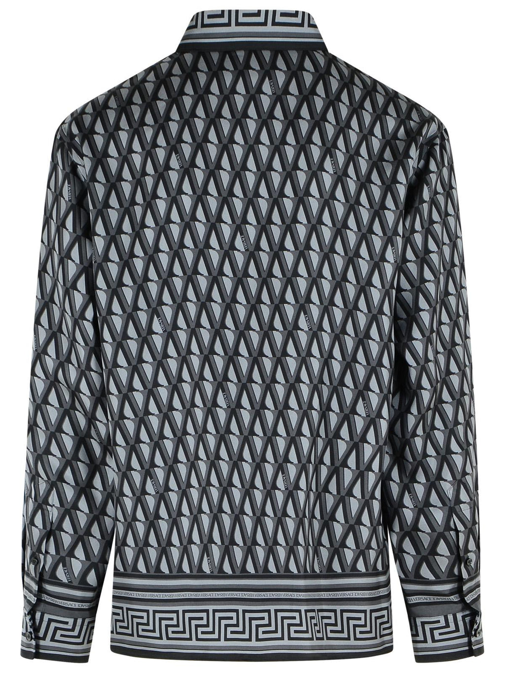 Versace Slim Shirt In Black And Gray Printed Silk Twill Men