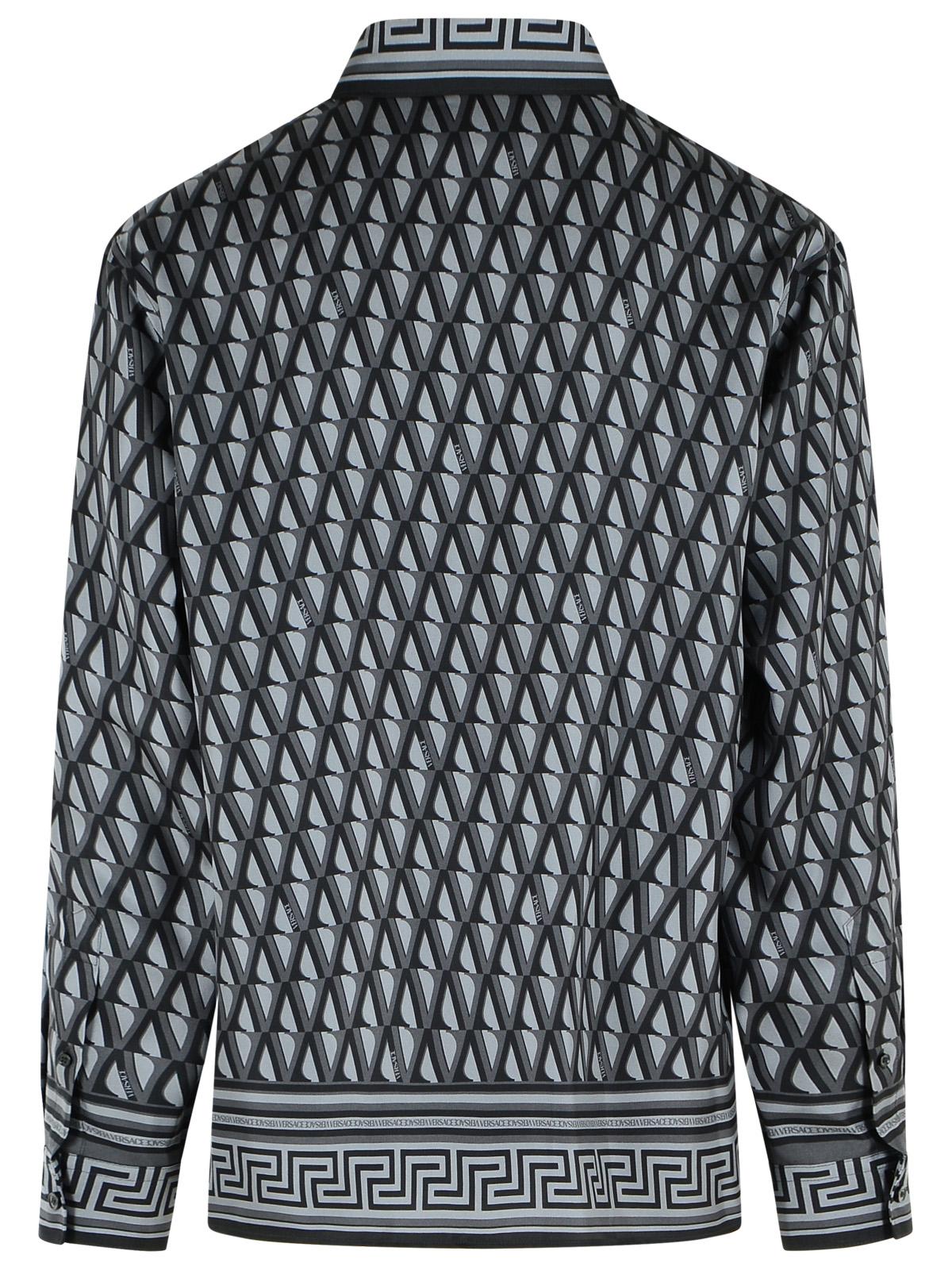 Versace Slim Shirt In Black And Gray Printed Silk Twill Men