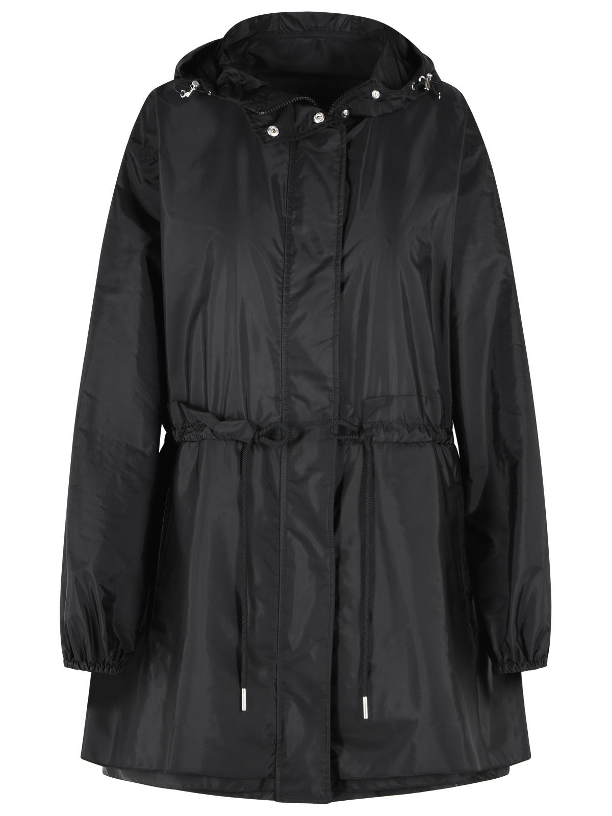 Moncler Weteau' Black Nylon Midi Jacket With Hood And Ruffles Women