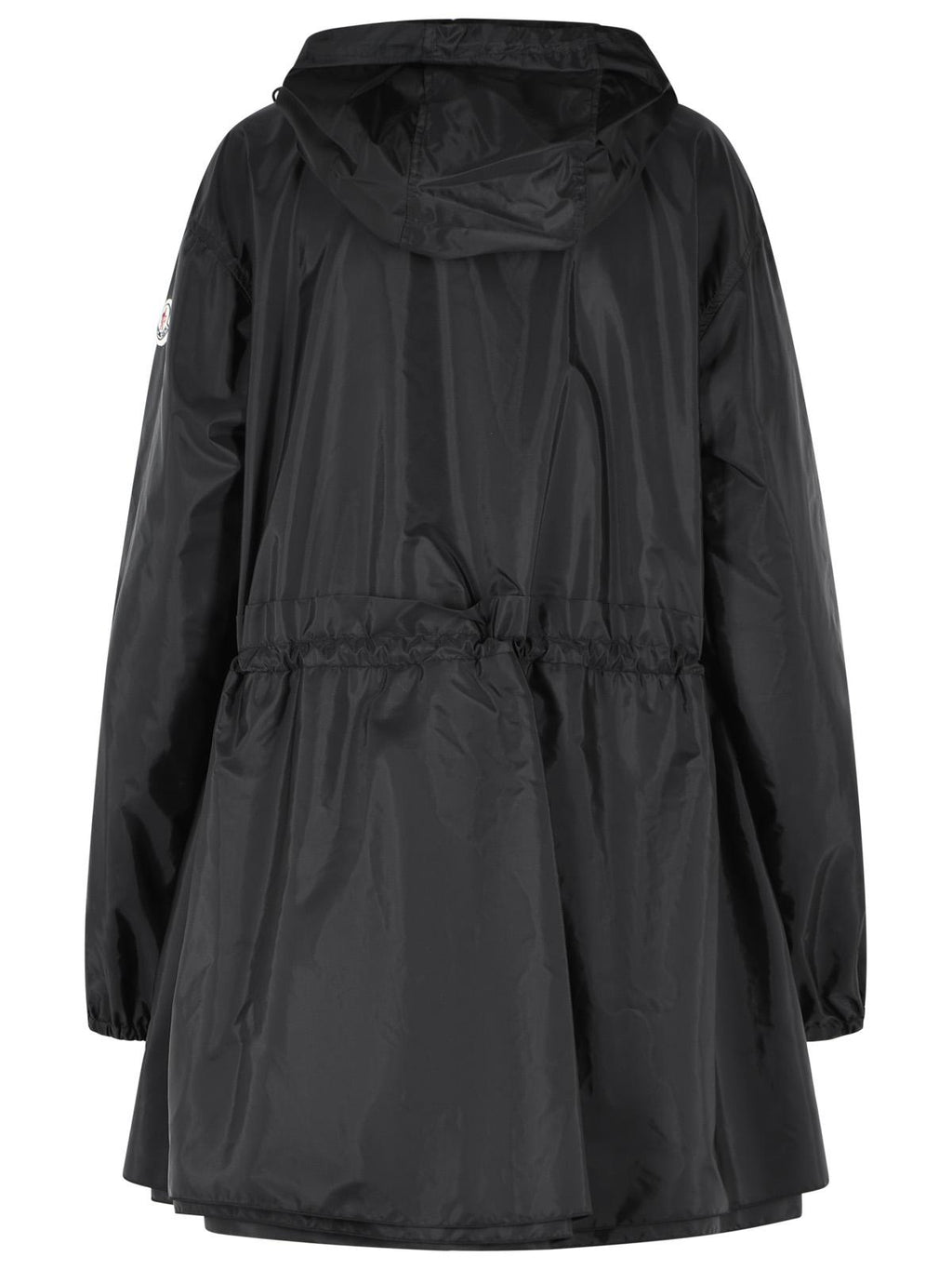 Moncler Weteau' Black Nylon Midi Jacket With Hood And Ruffles Women