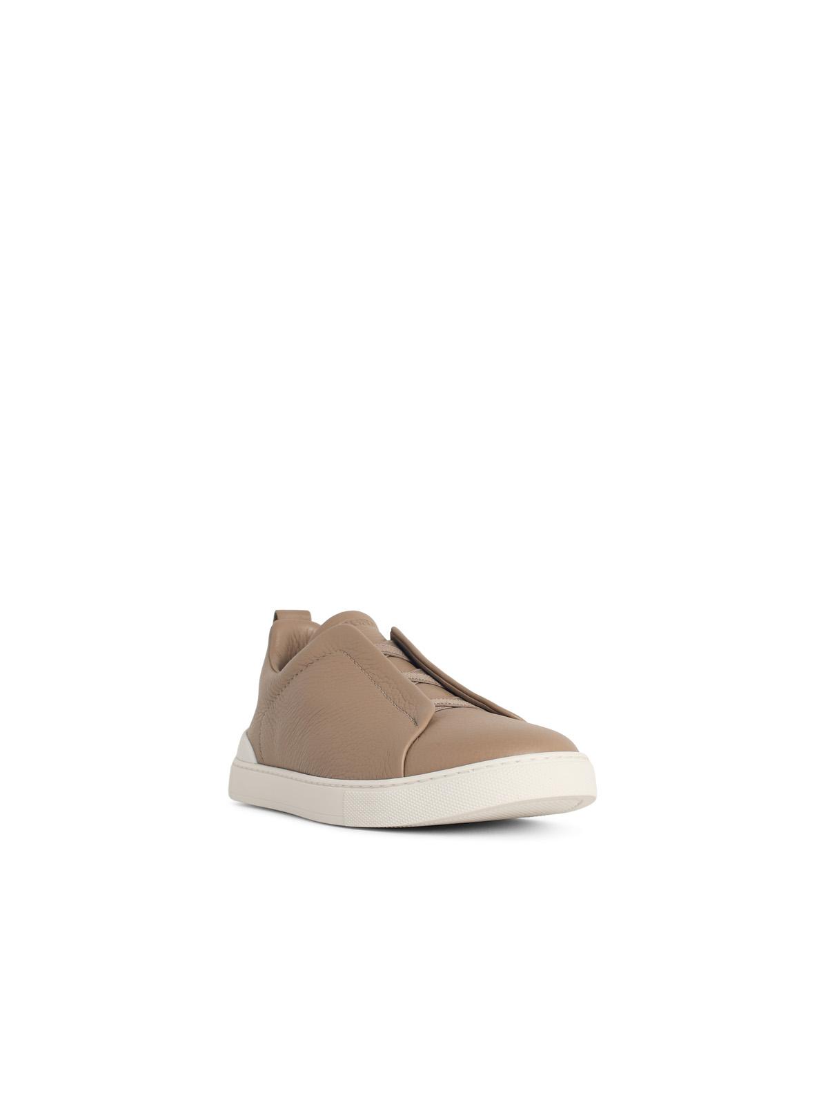 Zegna 'Triple Stitch' Beige Grenade Leather Sneakers Men