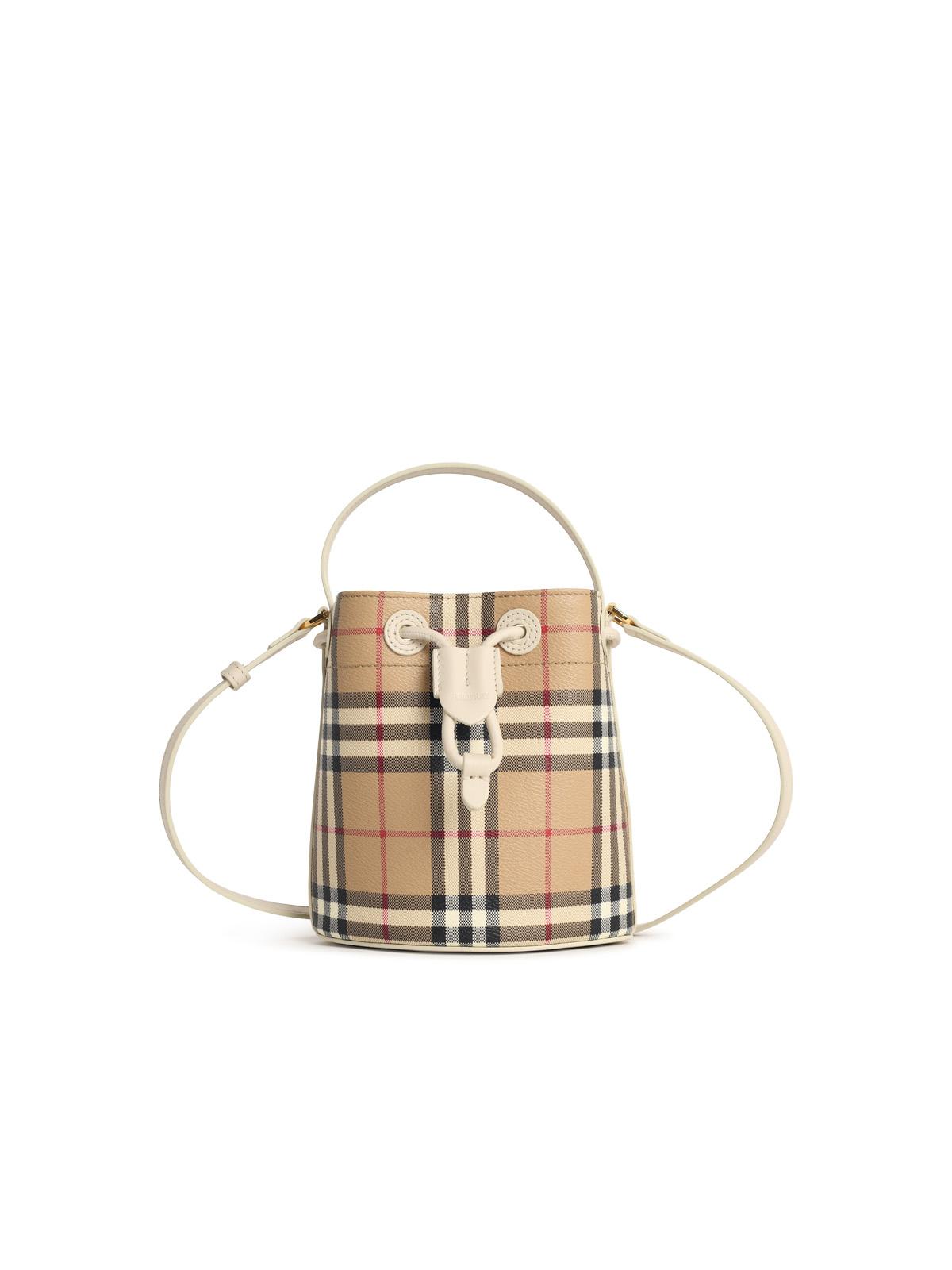 Burberry 'Vintage Check' Bucket Bag In Beige Cotton Blend Women