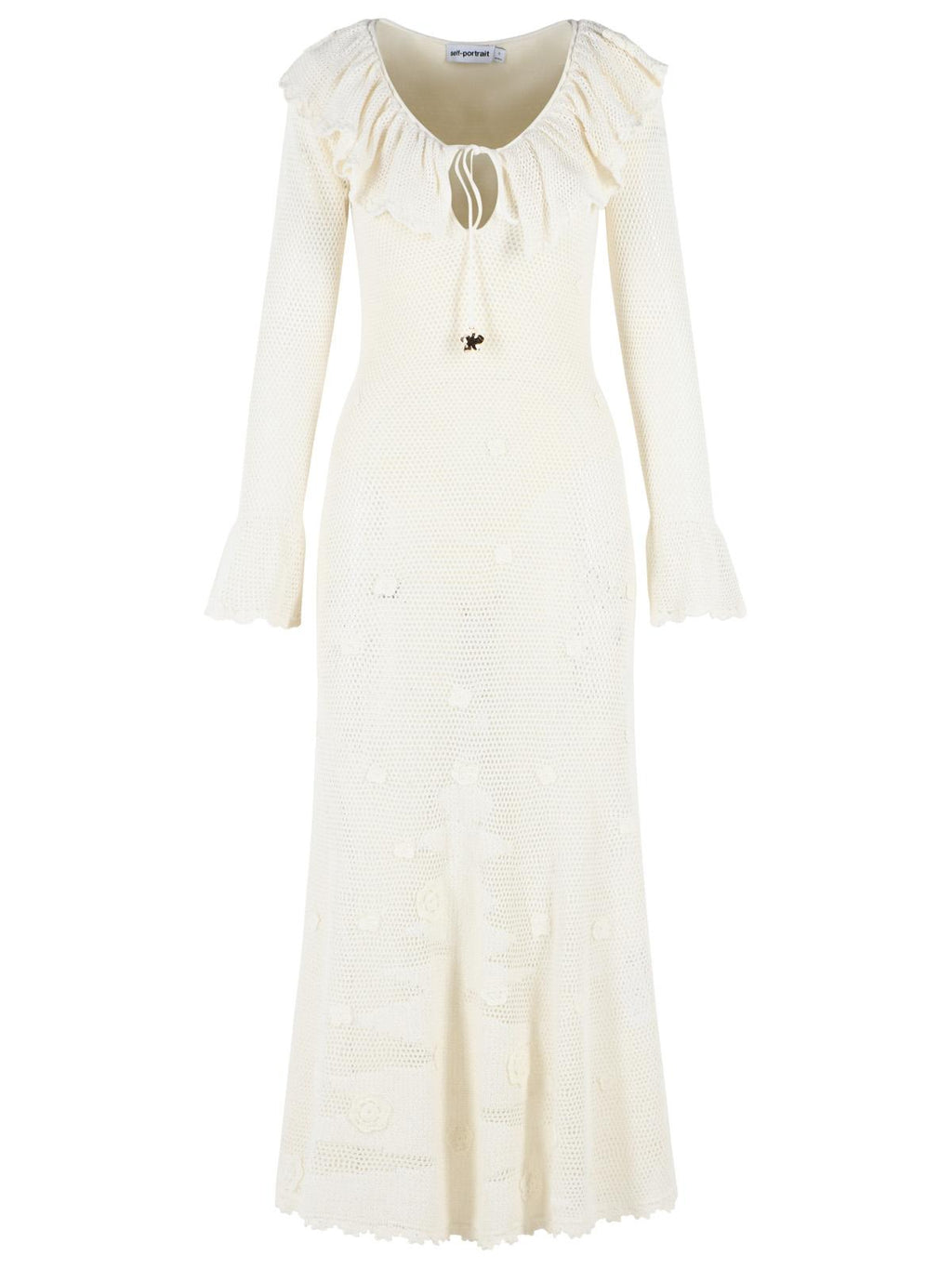 Self Portrait 'Floral Crochet' Midi Dress In White Viscose Blend Women