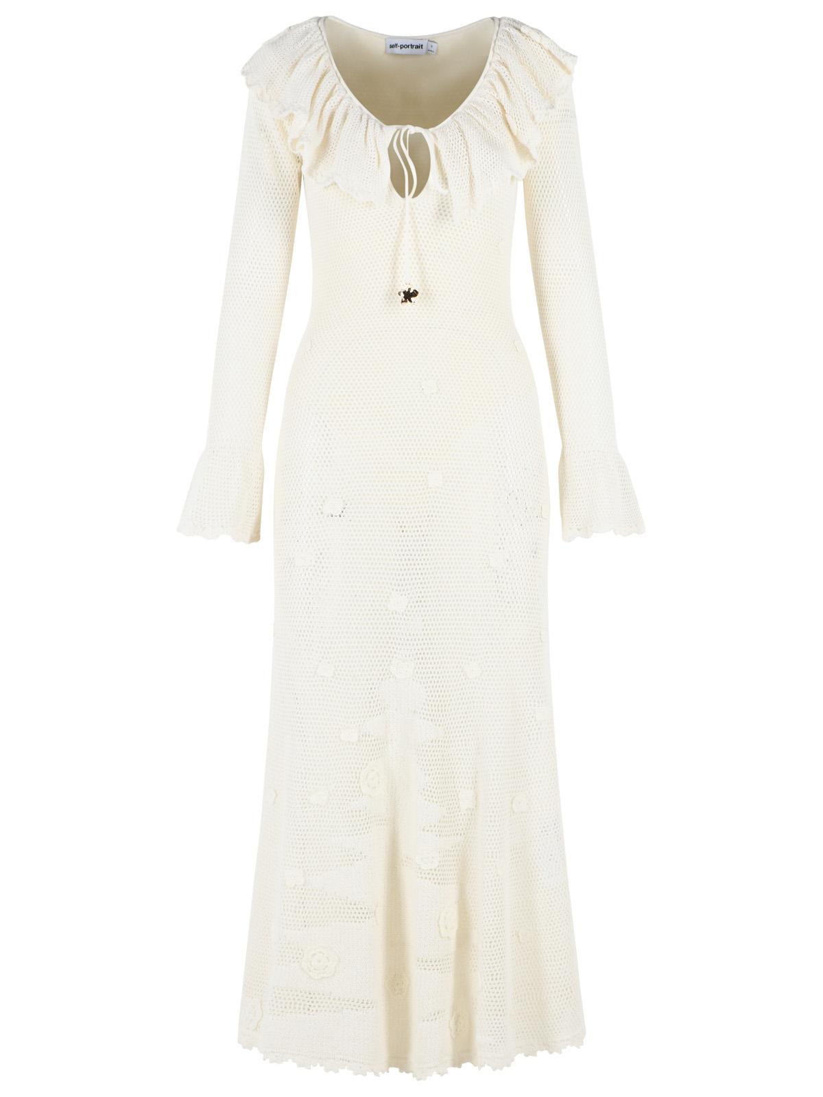 Self Portrait 'Floral Crochet' Midi Dress In White Viscose Blend Women