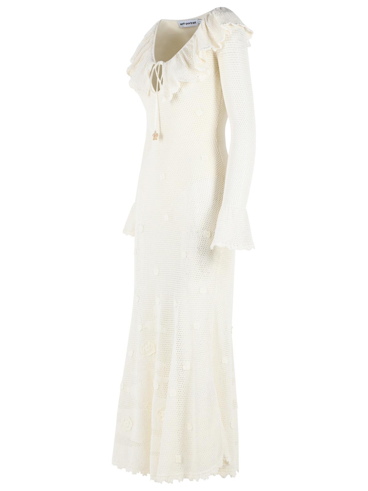 Self Portrait 'Floral Crochet' Midi Dress In White Viscose Blend Women