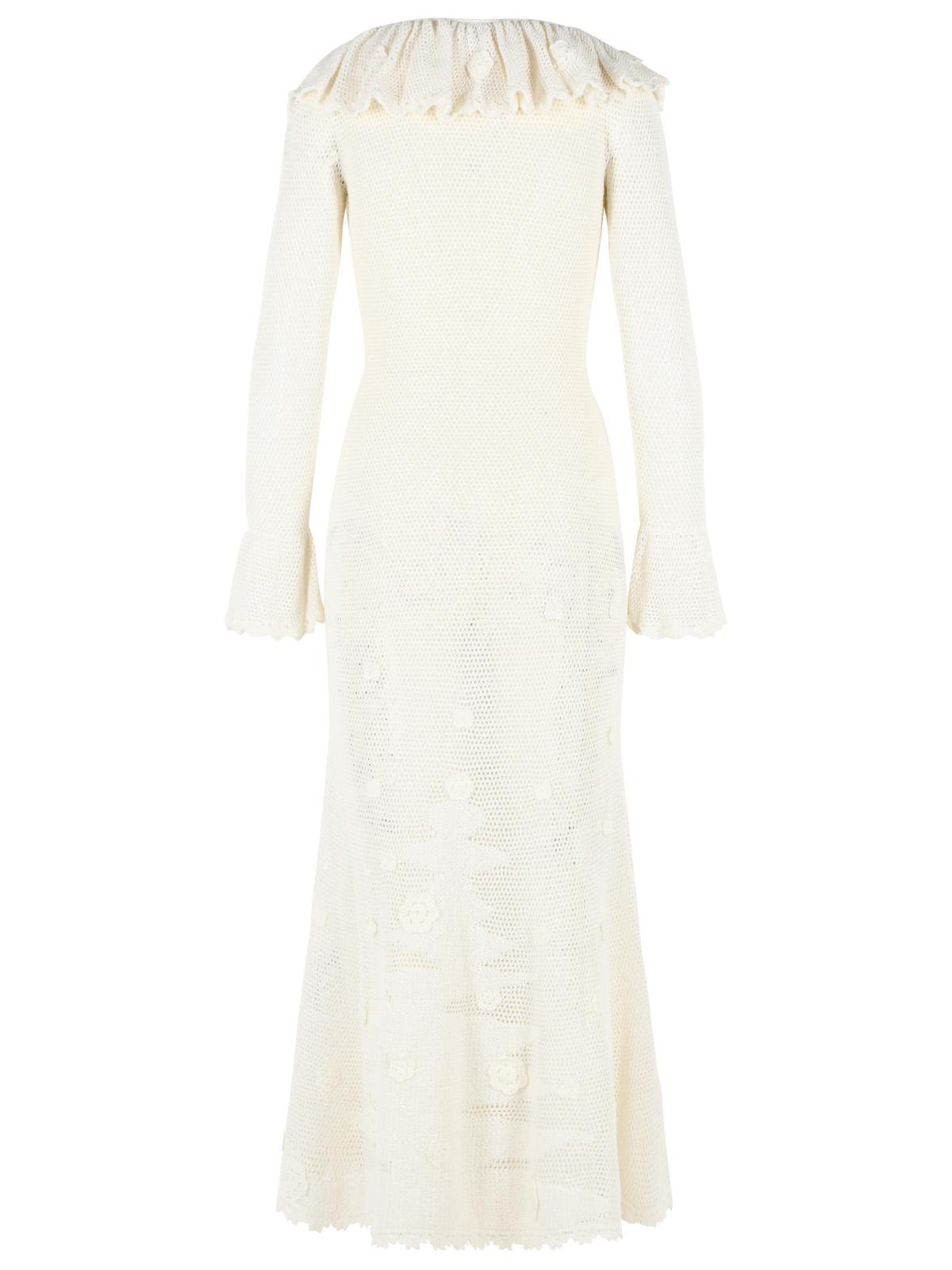 Self Portrait 'Floral Crochet' Midi Dress In White Viscose Blend Women