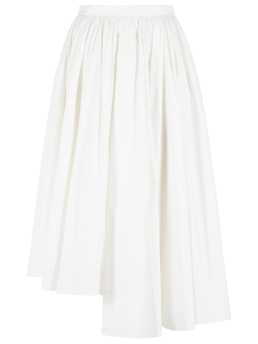 Self Portrait Midi Skirt In White Cotton Poplin Women