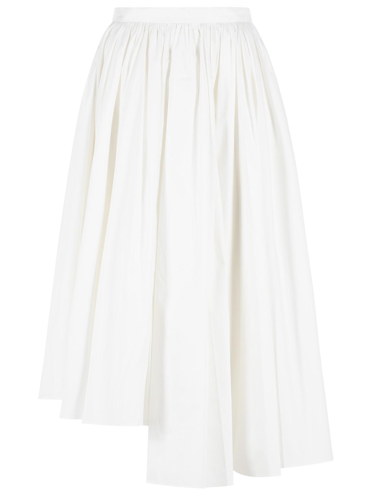 Self Portrait Midi Skirt In White Cotton Poplin Women
