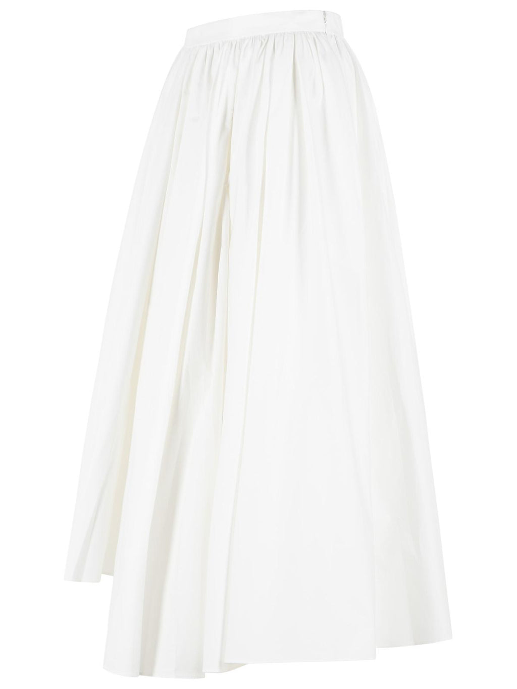 Self Portrait Midi Skirt In White Cotton Poplin Women