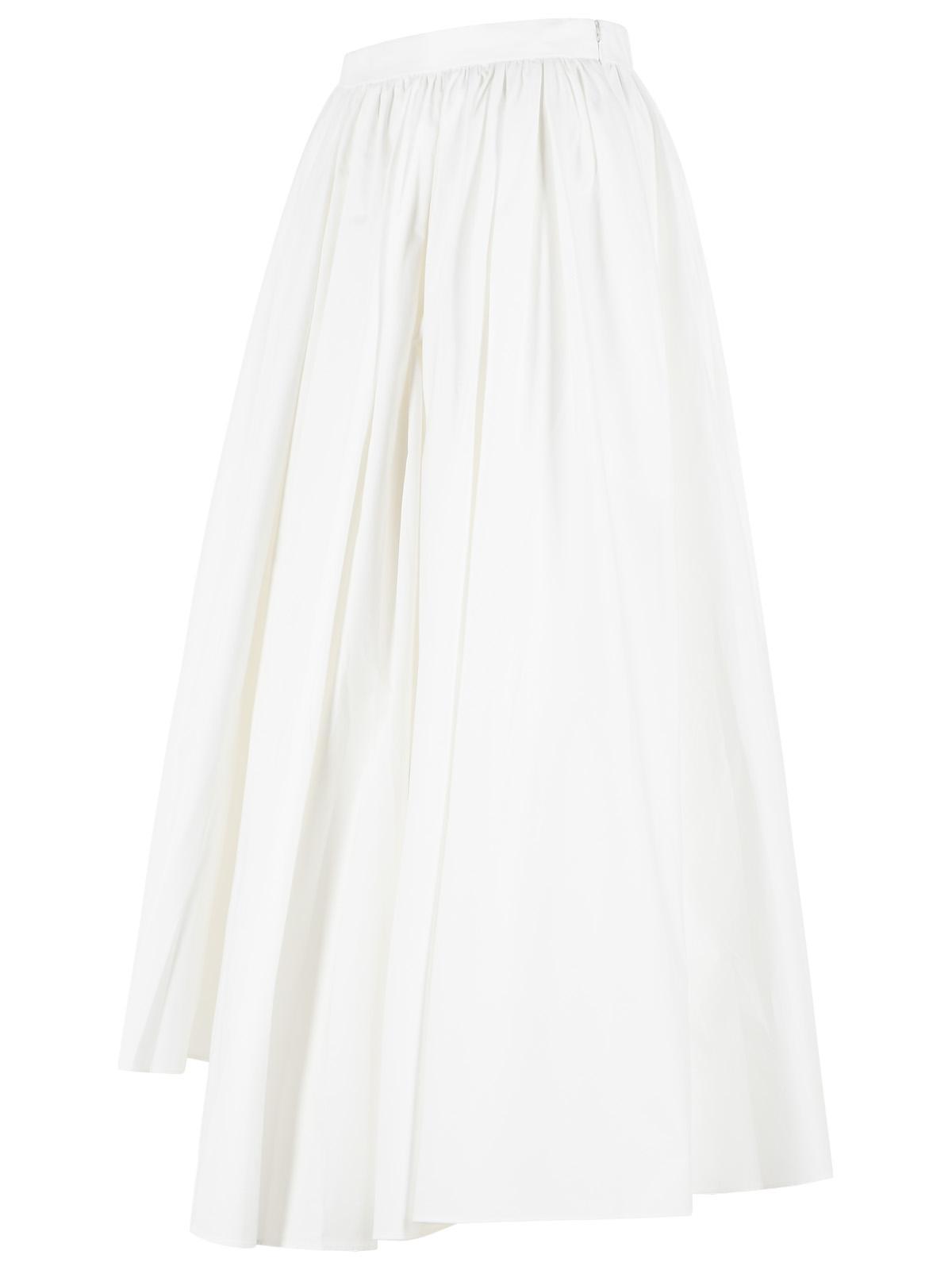 Self Portrait Midi Skirt In White Cotton Poplin Women