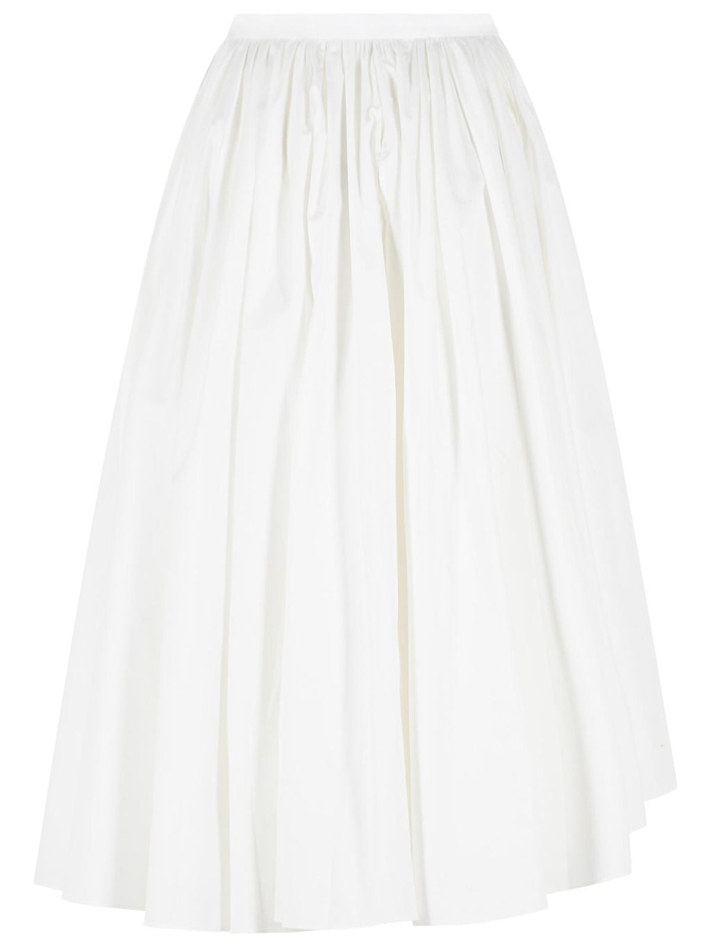 Self Portrait Midi Skirt In White Cotton Poplin Women