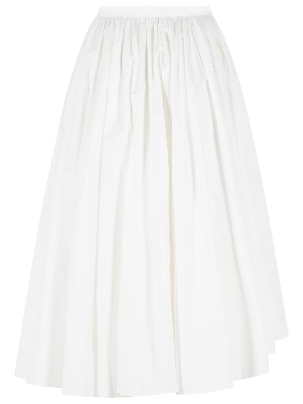 Self Portrait Midi Skirt In White Cotton Poplin Women