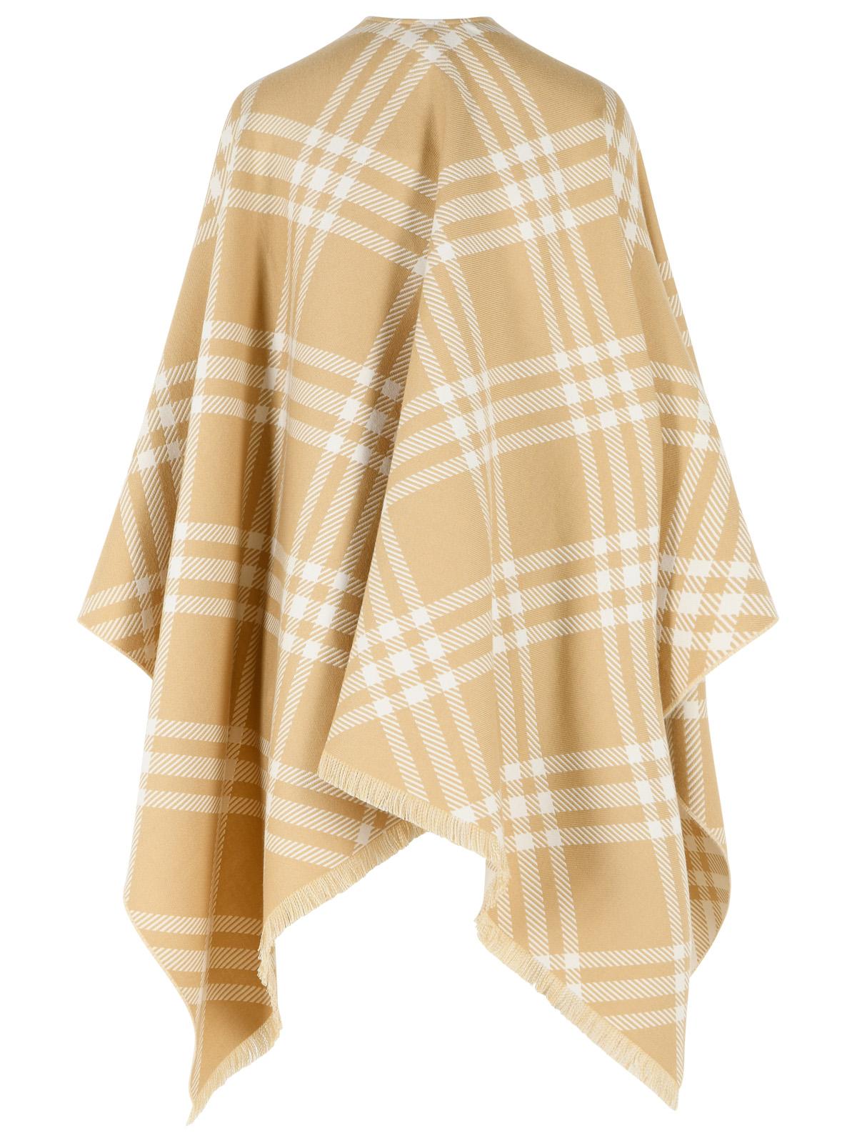 Burberry 'Check Tribar' Beige Wool And Silk Cape Women