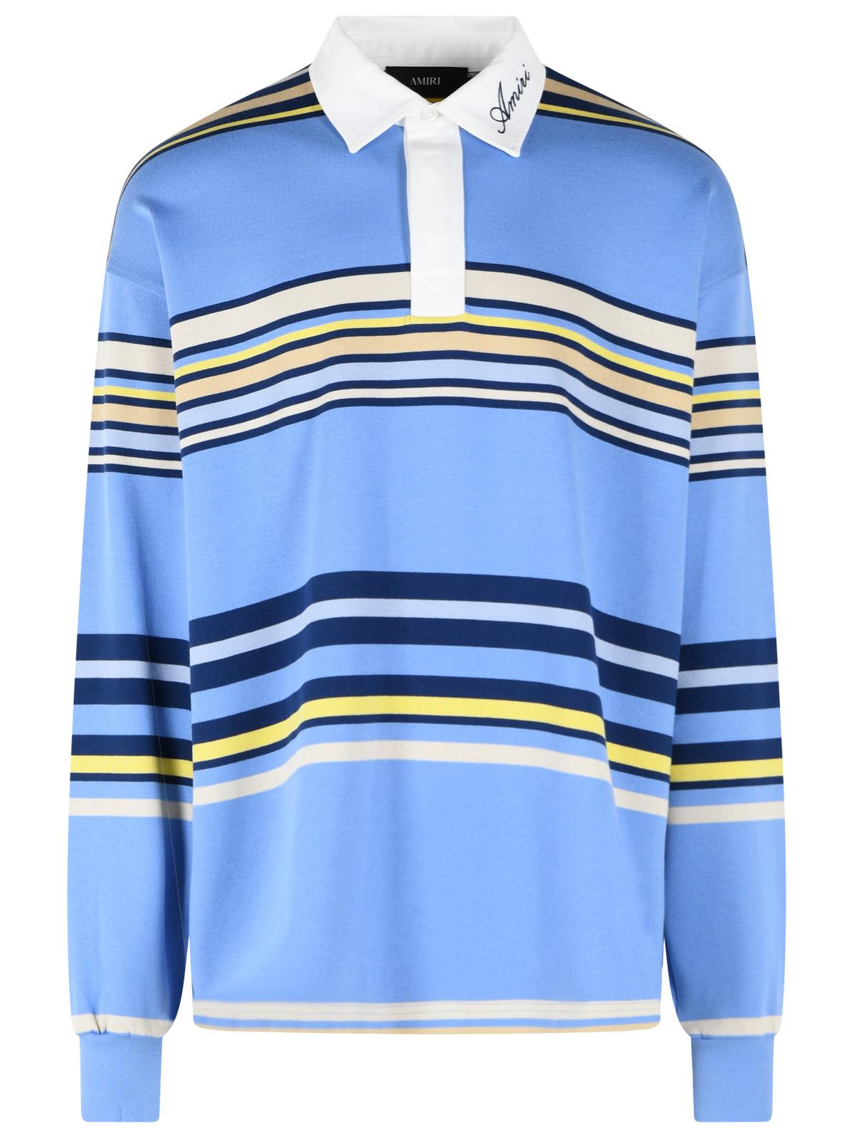 Amiri 'Striped' Blue Cotton Polo Shirt Men