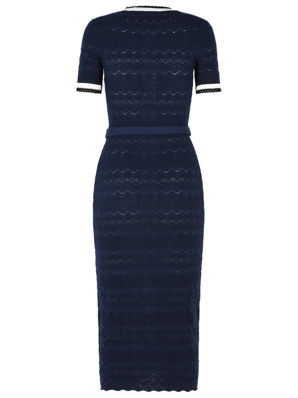 Self Portrait Navy Cotton Blend Openwork Knit Midi Dress Women