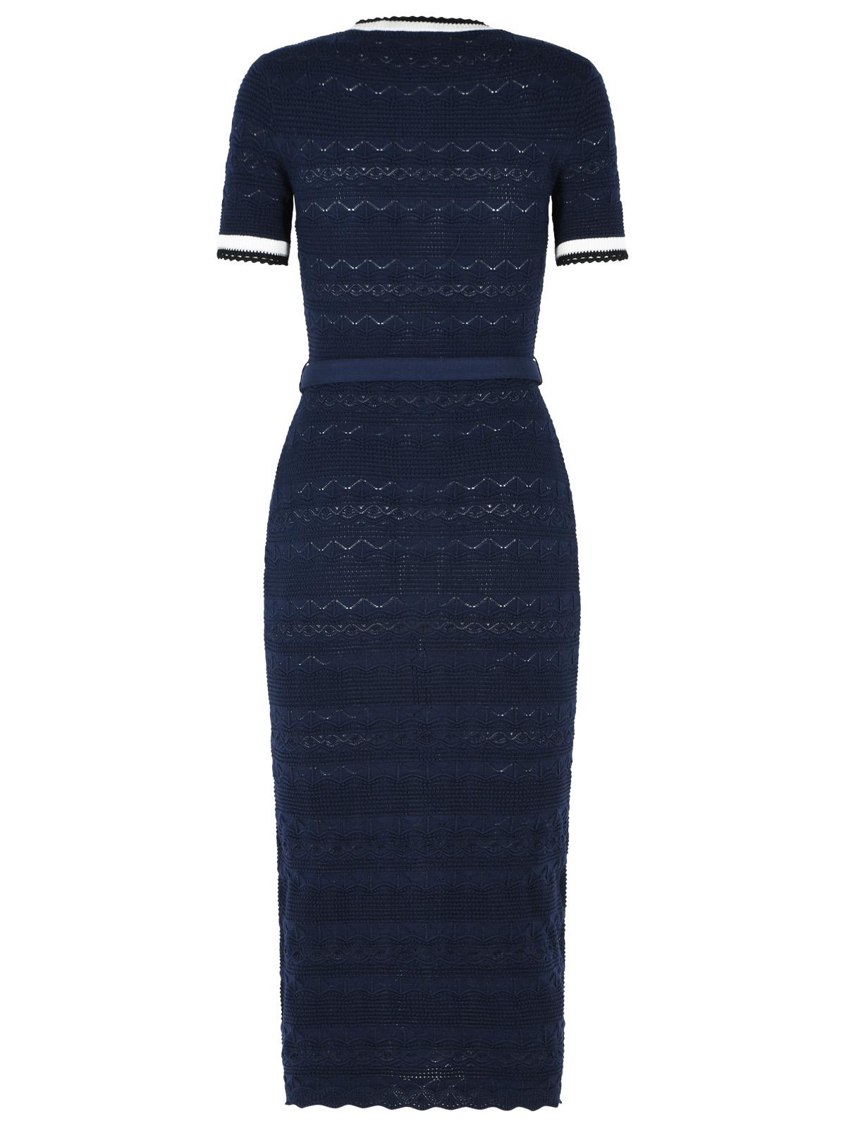 Self Portrait Navy Cotton Blend Openwork Knit Midi Dress Women