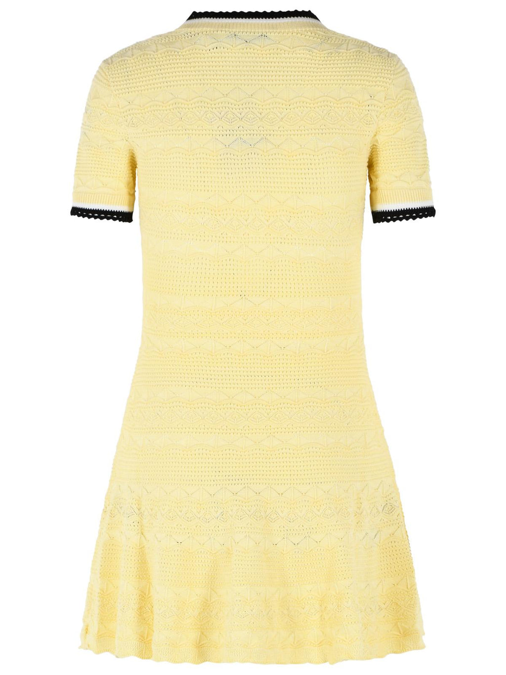 Self Portrait Yellow Cotton Blend Openwork Knit Mini Dress Women