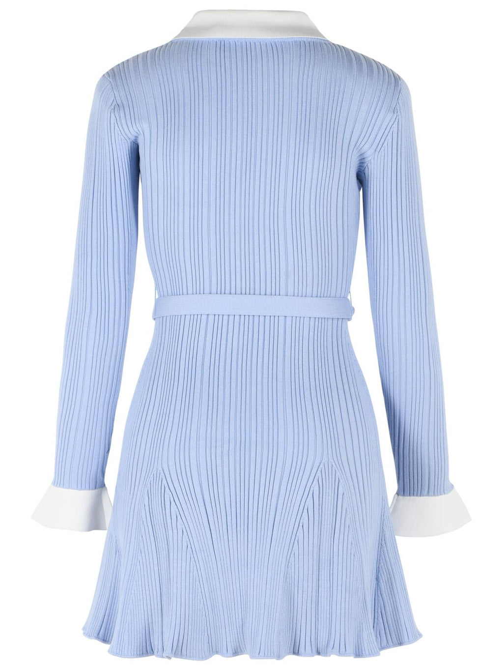 Self Portrait Ribbed Mini Dress In Light Blue Viscose Blend Women
