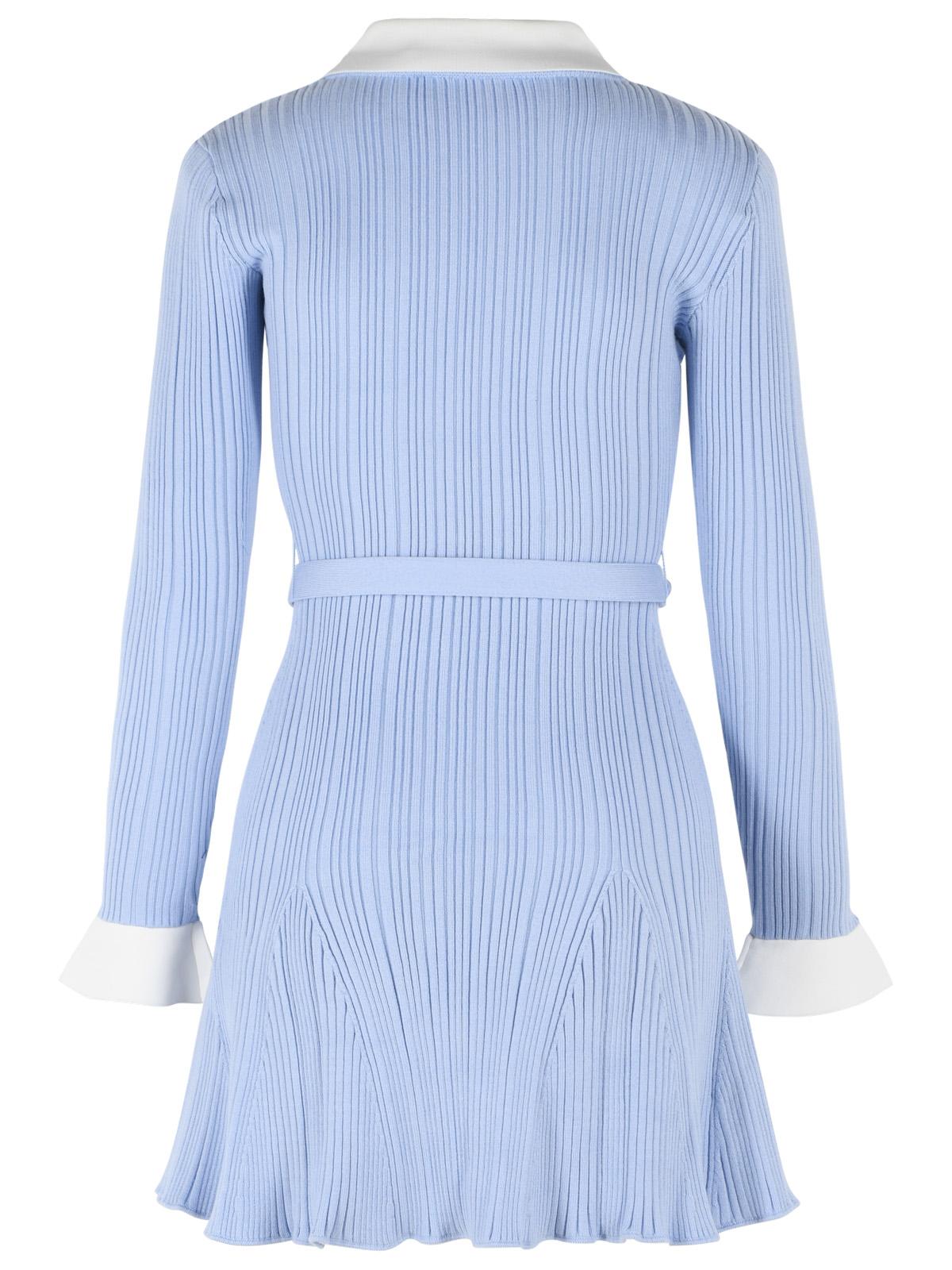 Self Portrait Ribbed Mini Dress In Light Blue Viscose Blend Women