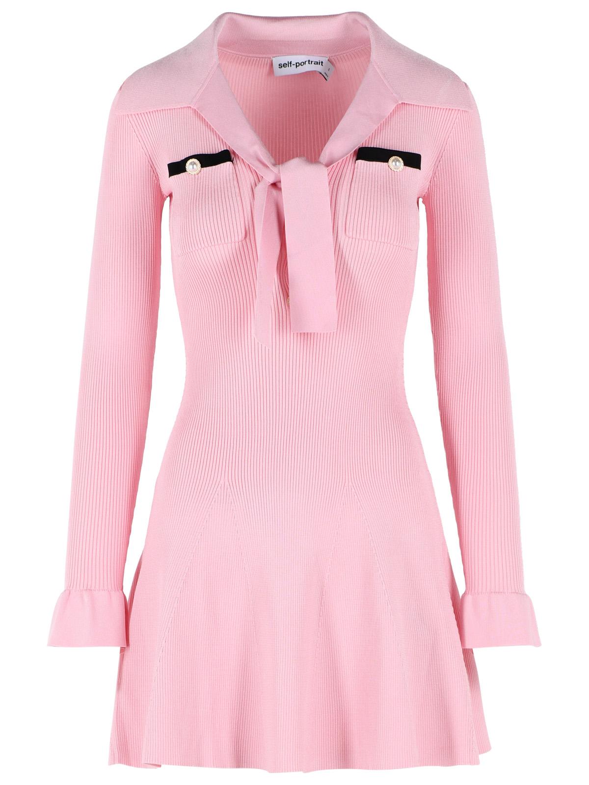 Self Portrait Viscose Knit Mini Dress With Pink Laces Women