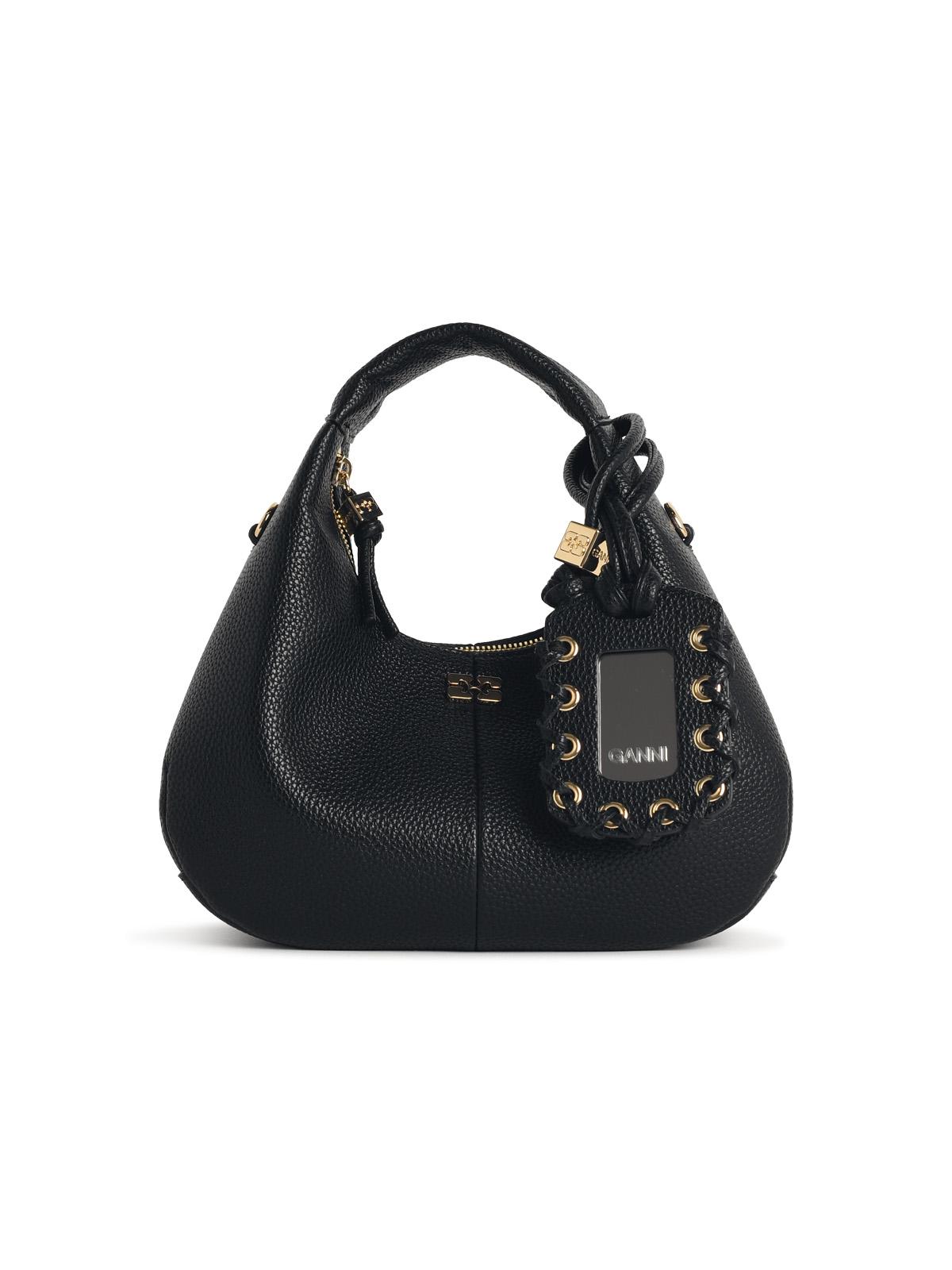 Ganni Black Eco Leather Mini Hobo Bag Women