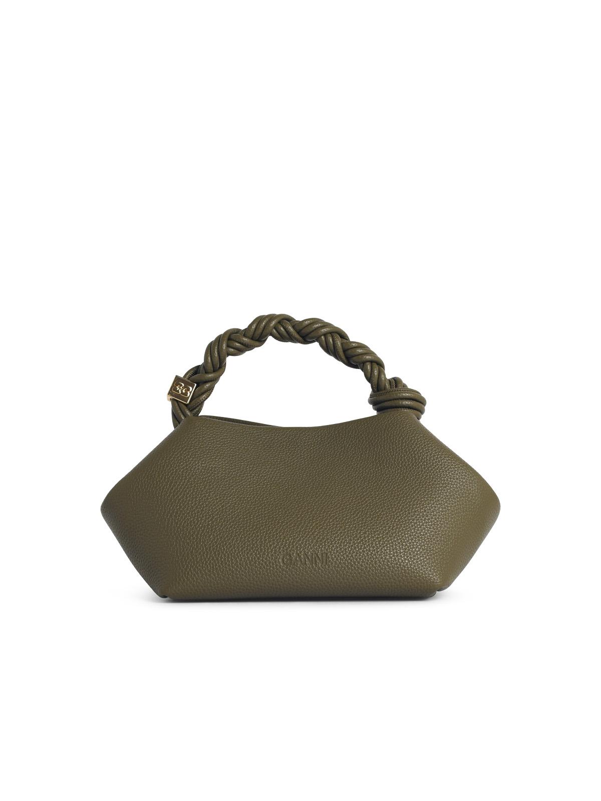 Ganni Small 'Bou' Green Hammered Leather Bag Women