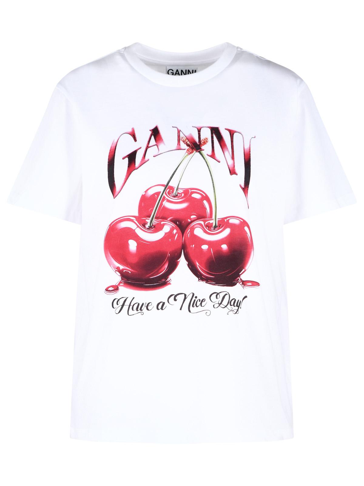 Ganni 'Cherry' White Cotton T-Shirt Women