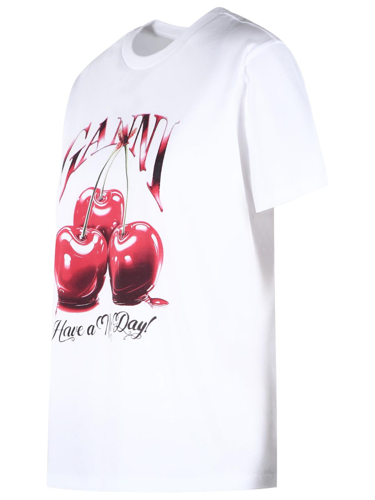 Ganni 'Cherry' White Cotton T-Shirt Women