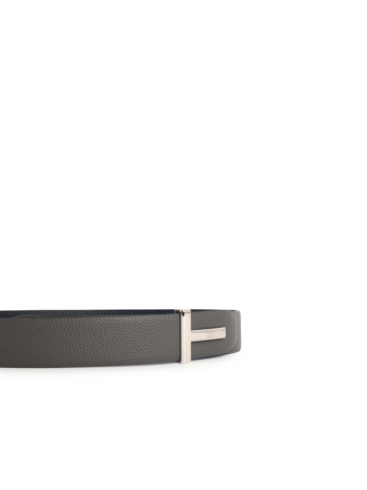 Tom Ford 'T Icon' Grey Leather Belt Men