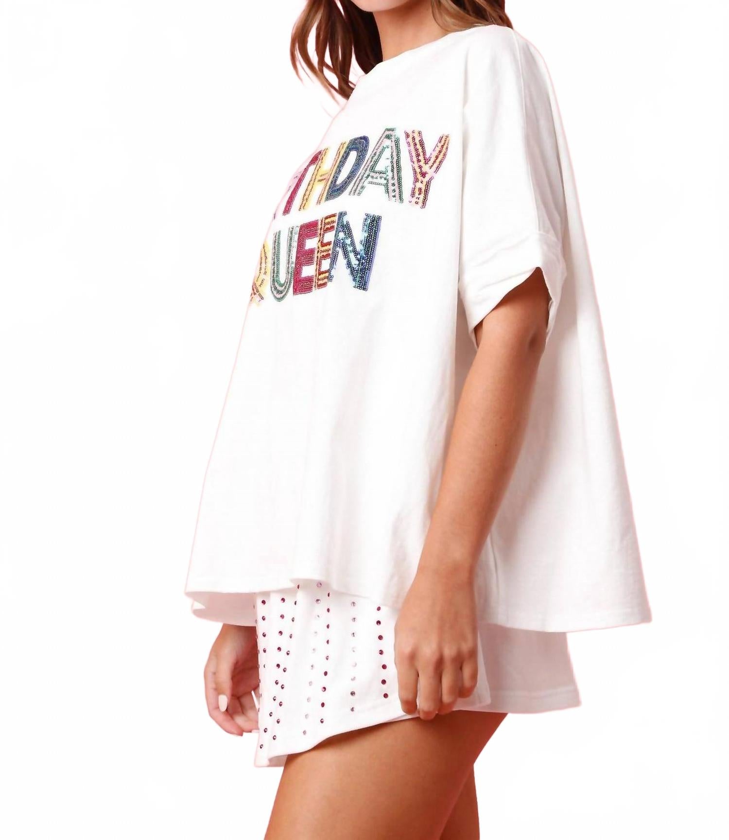 Birthday Queen Sequin Top In White